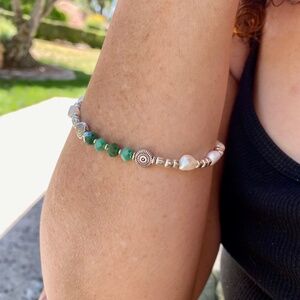 Green Faceted & Freshwater Pearls Bracelet